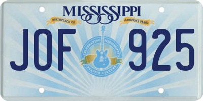 MS license plate JOF925