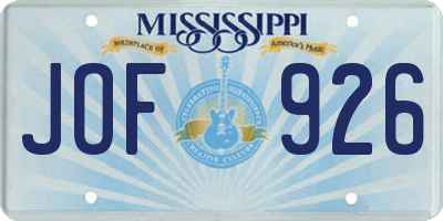 MS license plate JOF926
