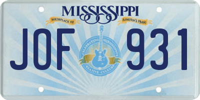 MS license plate JOF931