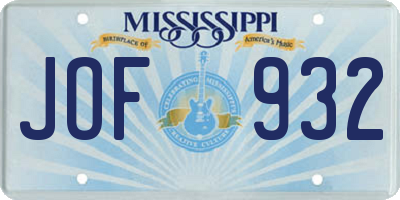 MS license plate JOF932