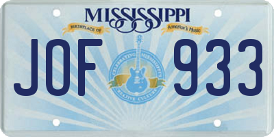MS license plate JOF933
