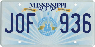 MS license plate JOF936