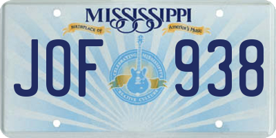 MS license plate JOF938