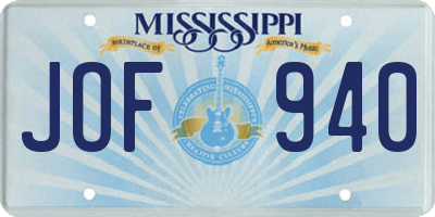 MS license plate JOF940