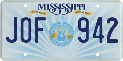 MS license plate JOF942
