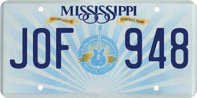 MS license plate JOF948