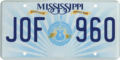 MS license plate JOF960