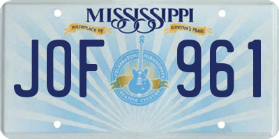 MS license plate JOF961