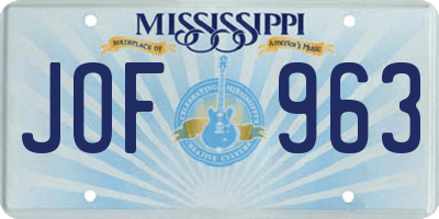 MS license plate JOF963