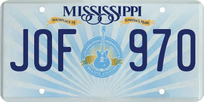 MS license plate JOF970