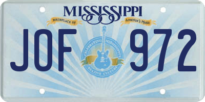 MS license plate JOF972