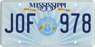 MS license plate JOF978