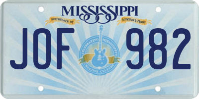 MS license plate JOF982