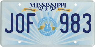 MS license plate JOF983