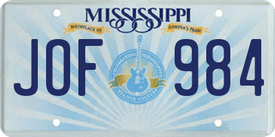 MS license plate JOF984