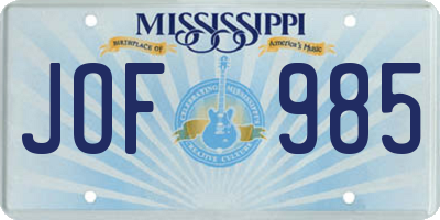 MS license plate JOF985