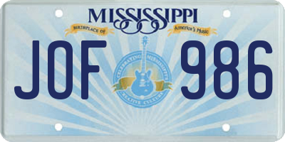 MS license plate JOF986