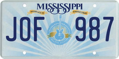 MS license plate JOF987