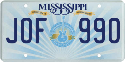 MS license plate JOF990