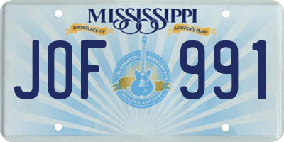 MS license plate JOF991