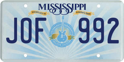 MS license plate JOF992