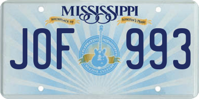 MS license plate JOF993