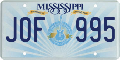MS license plate JOF995