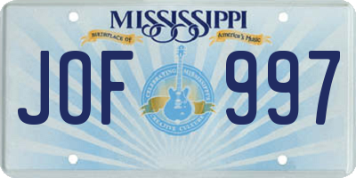 MS license plate JOF997