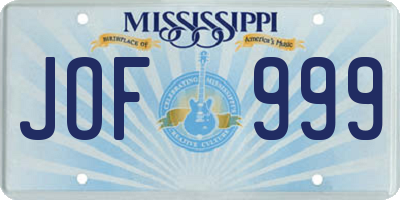 MS license plate JOF999