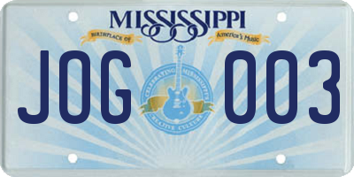 MS license plate JOG003