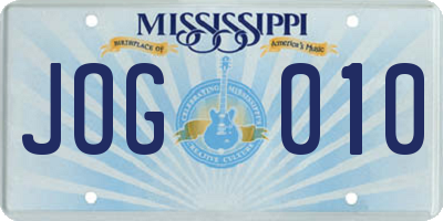 MS license plate JOG010