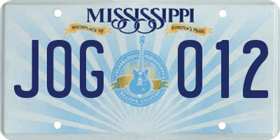 MS license plate JOG012