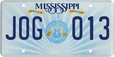 MS license plate JOG013