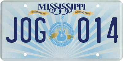 MS license plate JOG014
