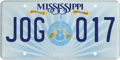 MS license plate JOG017