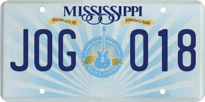 MS license plate JOG018