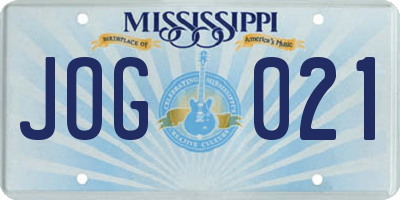MS license plate JOG021