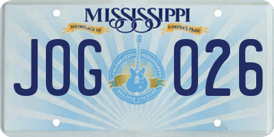 MS license plate JOG026