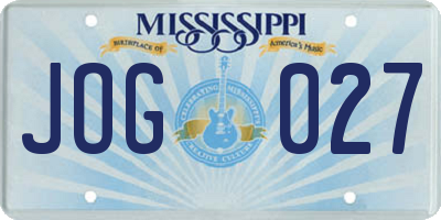 MS license plate JOG027
