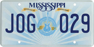 MS license plate JOG029