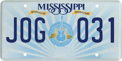 MS license plate JOG031