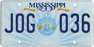 MS license plate JOG036