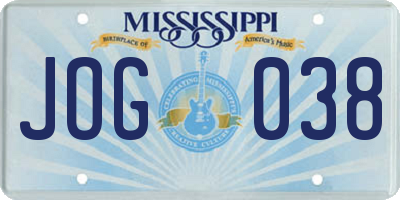 MS license plate JOG038
