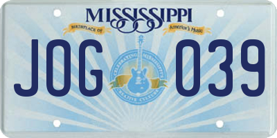 MS license plate JOG039