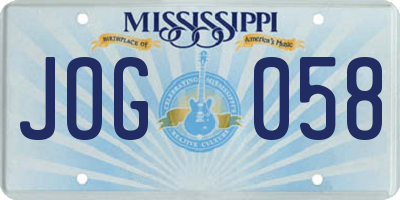 MS license plate JOG058