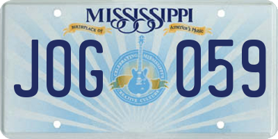 MS license plate JOG059