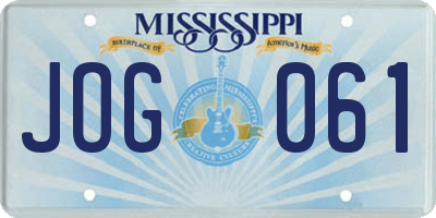 MS license plate JOG061