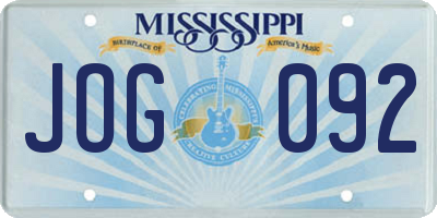 MS license plate JOG092