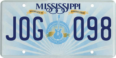 MS license plate JOG098