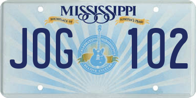MS license plate JOG102